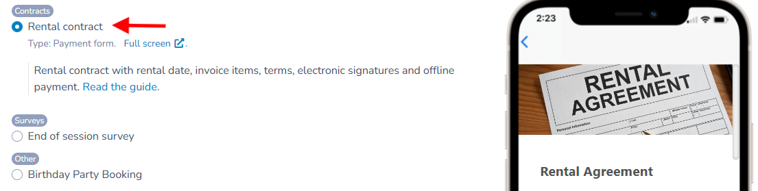 Rental contract: Create a payment form