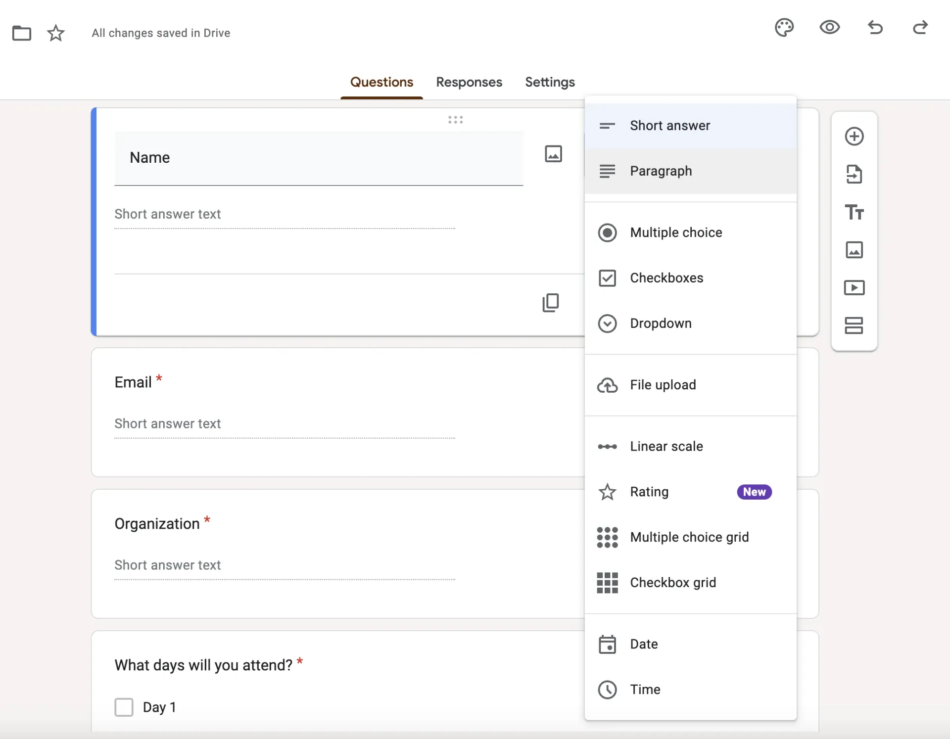 Add questions to your google forms