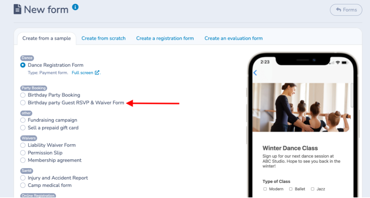 2. Creation of the RSVP form — illustration