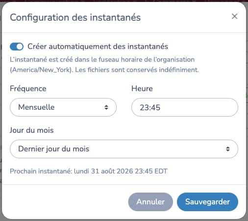 Configurer les instantanés quotidiens ou mensuels du rapport Âge des comptes