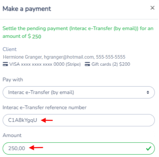 Email Interac without an invoice — screenshot