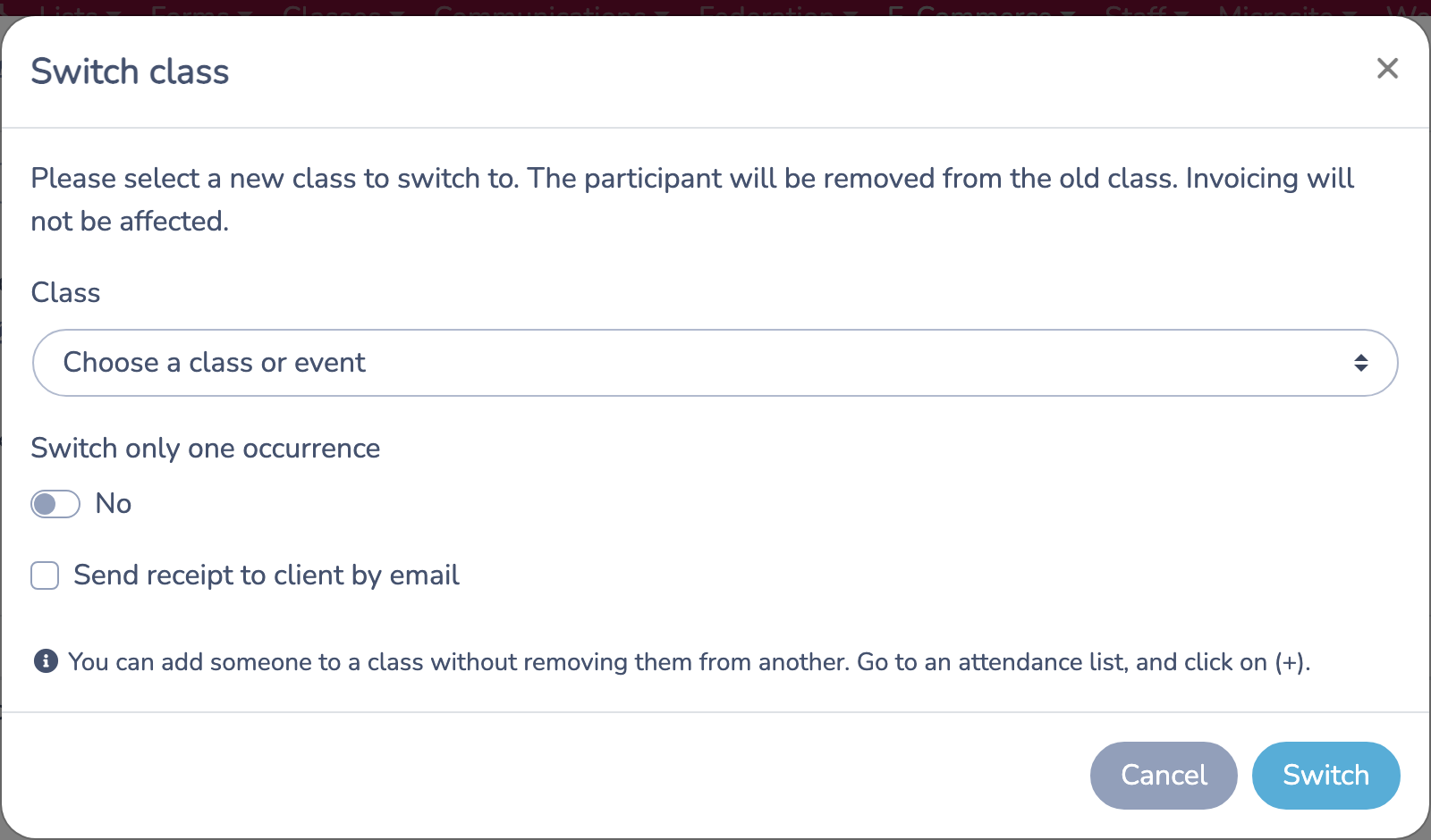 Choose the destination class and transfer options