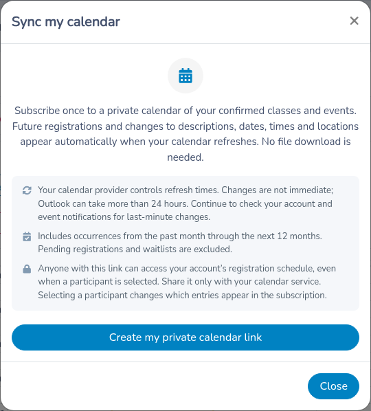 Create my private calendar link before a subscription exists