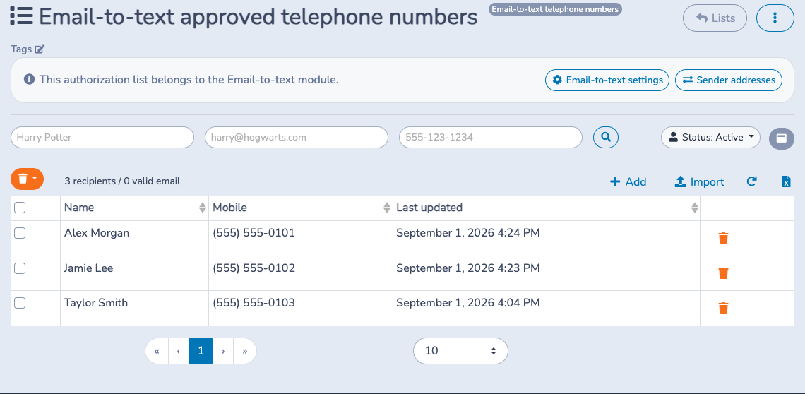 Add an approved destination telephone number
