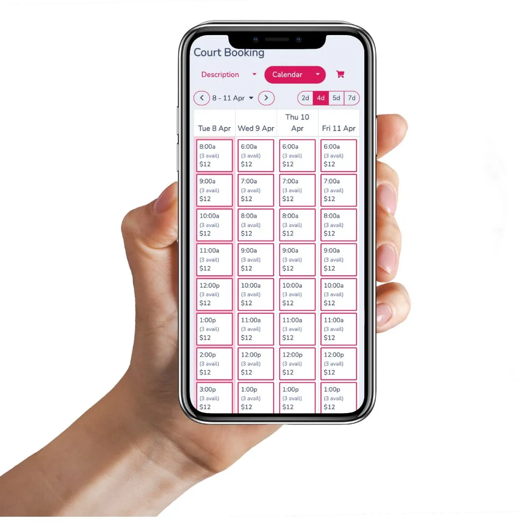 Court booking page on smartphone