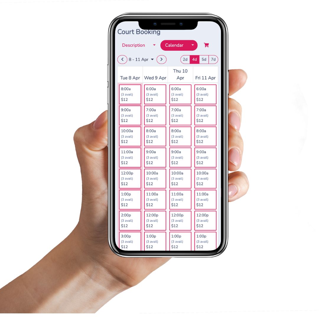 Court booking page on smartphone