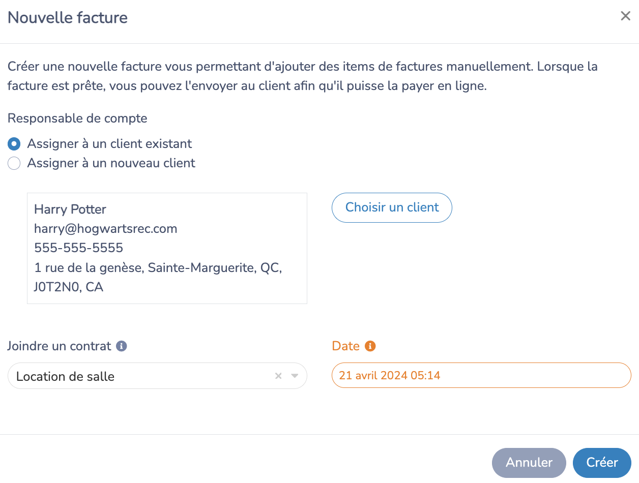 Ajouter un client à une facture