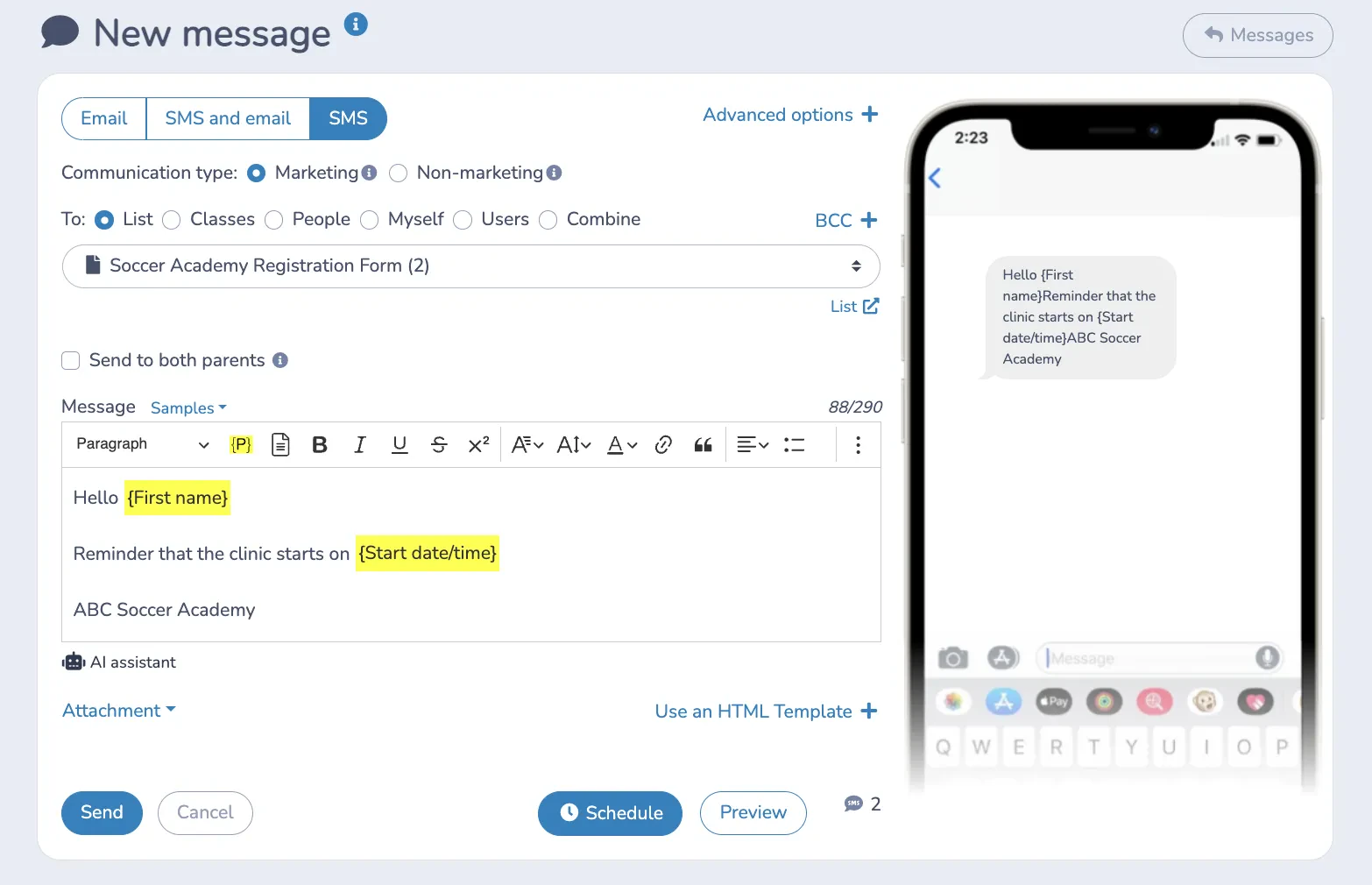 SMS Marketing for Soccer Academy