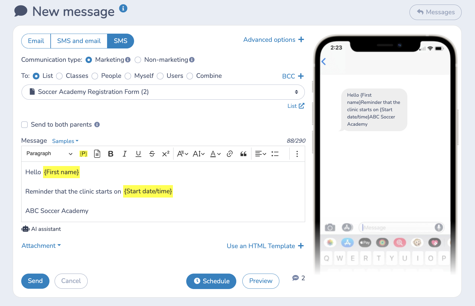 SMS Marketing for Soccer Academy
