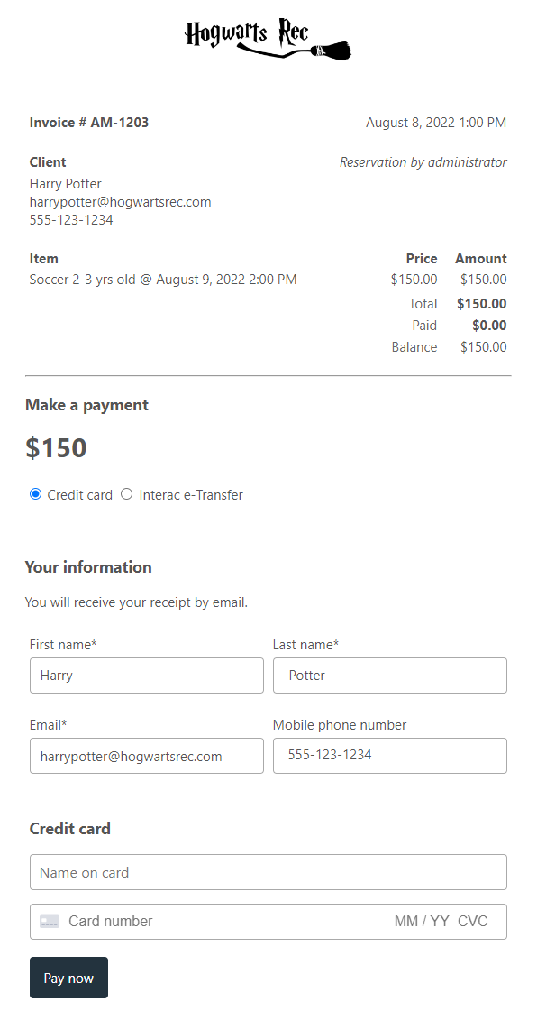 Client payment (online)