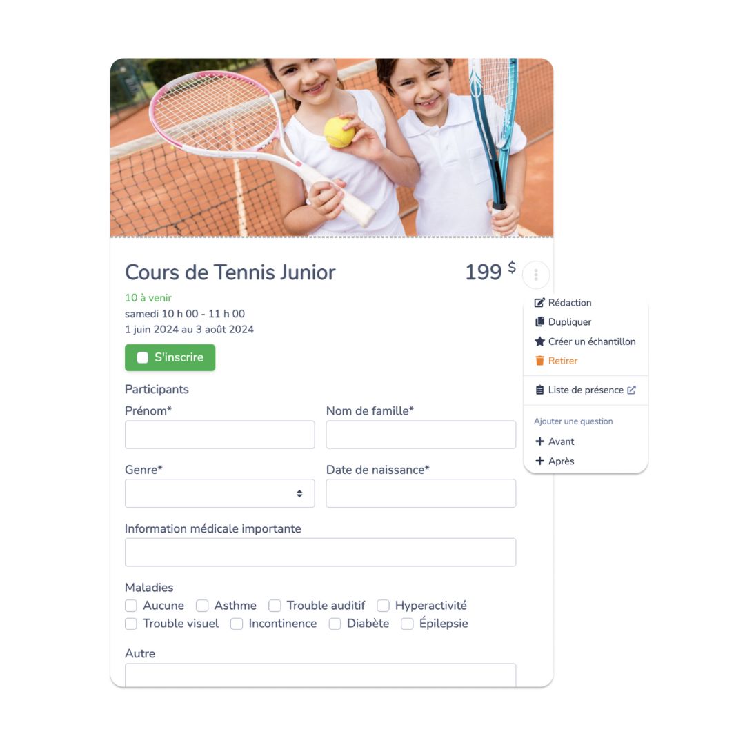 Inscription en ligne pour vos cours de tennis