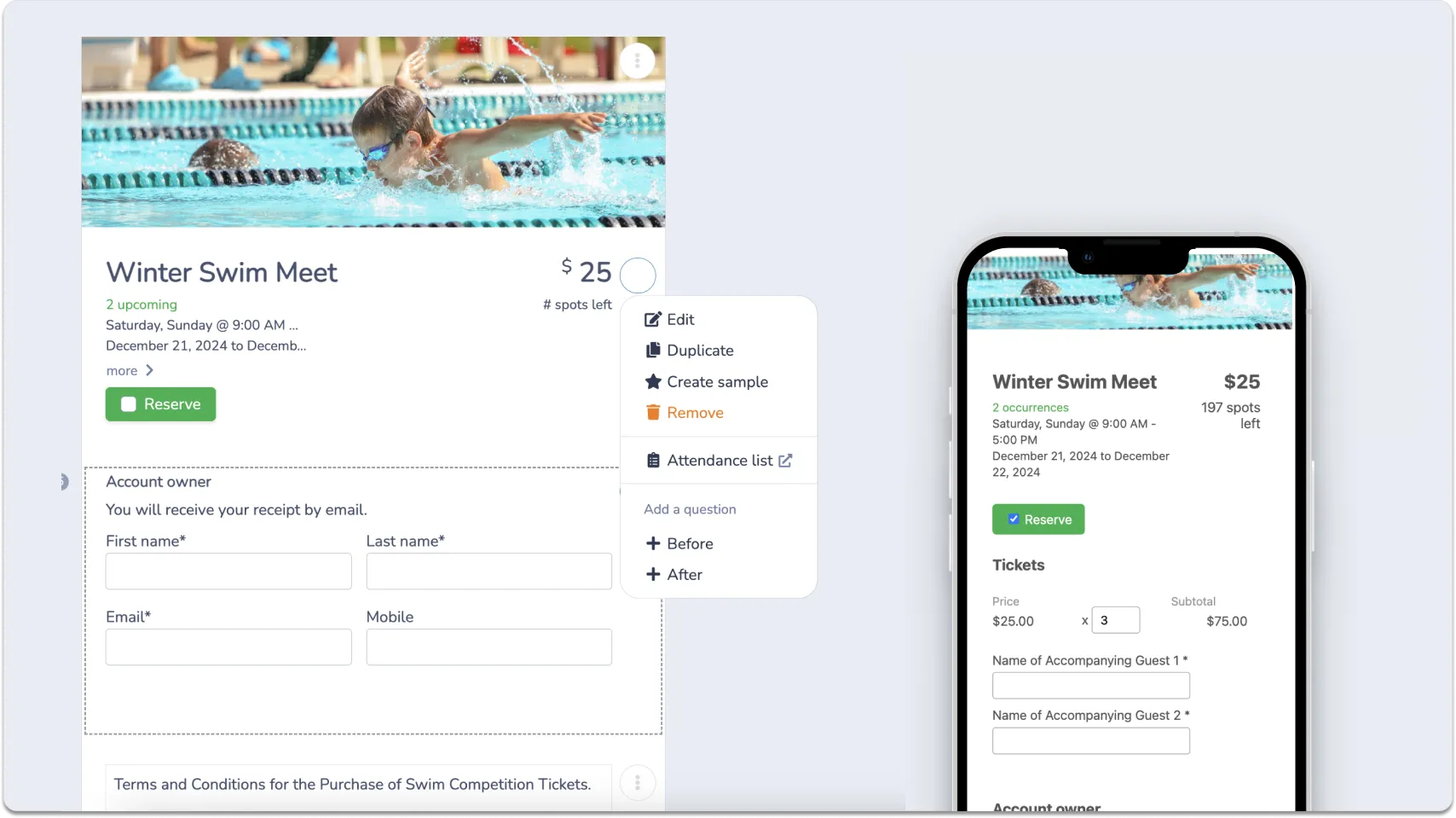 How to sell tickets for a swim competition