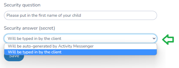 Security question and answer — screenshot