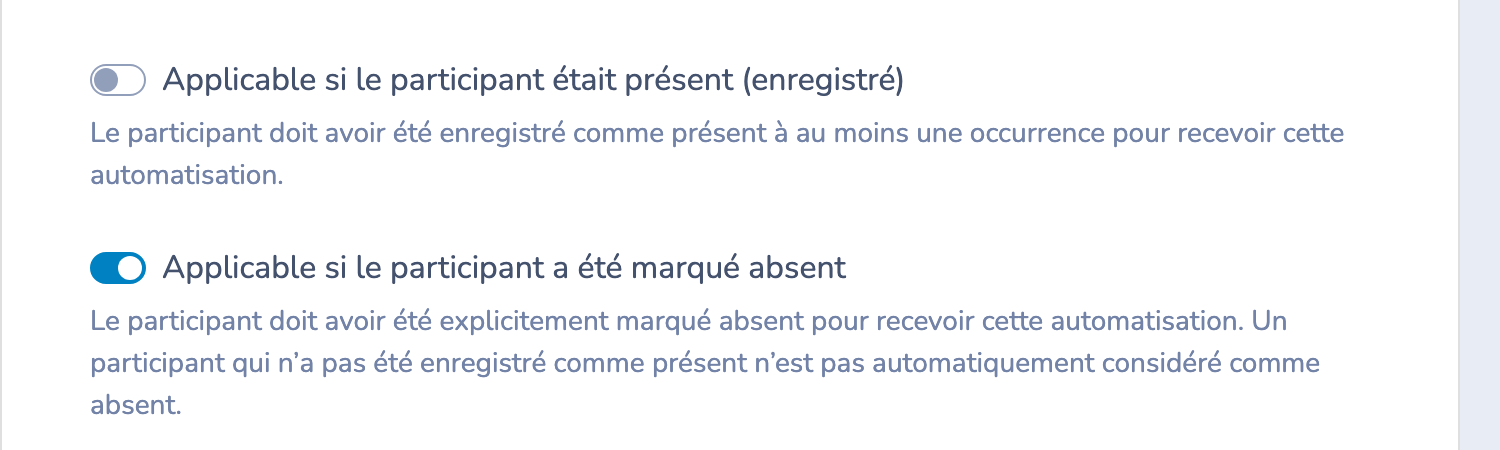 Choisir entre les participants enregistrés et explicitement absents