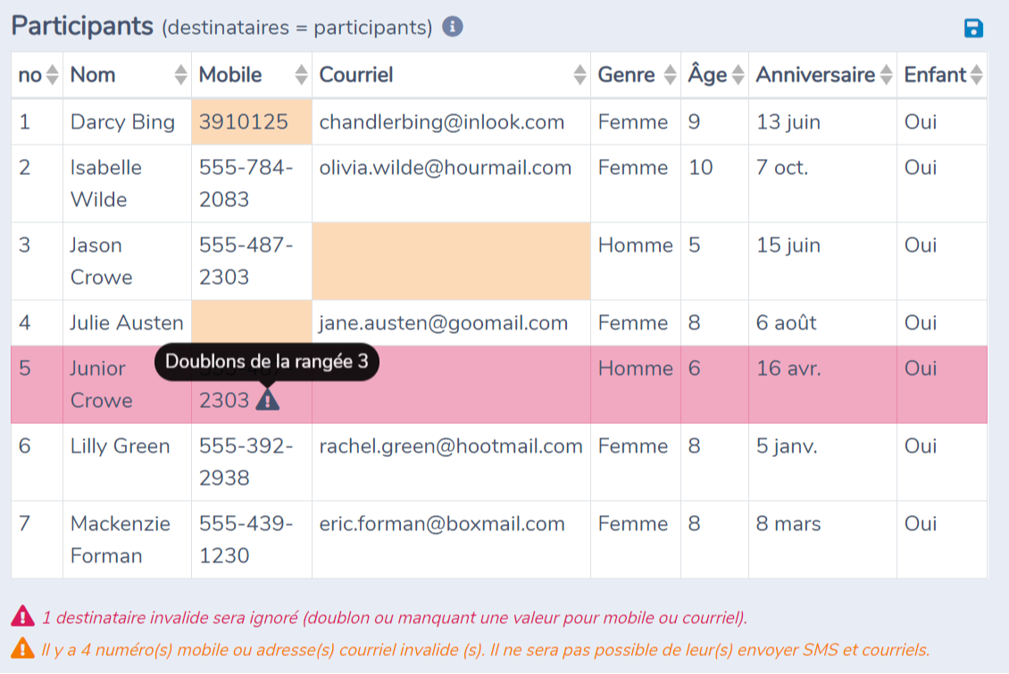 Création d'une liste à partir de participants d'Amilia — illustration