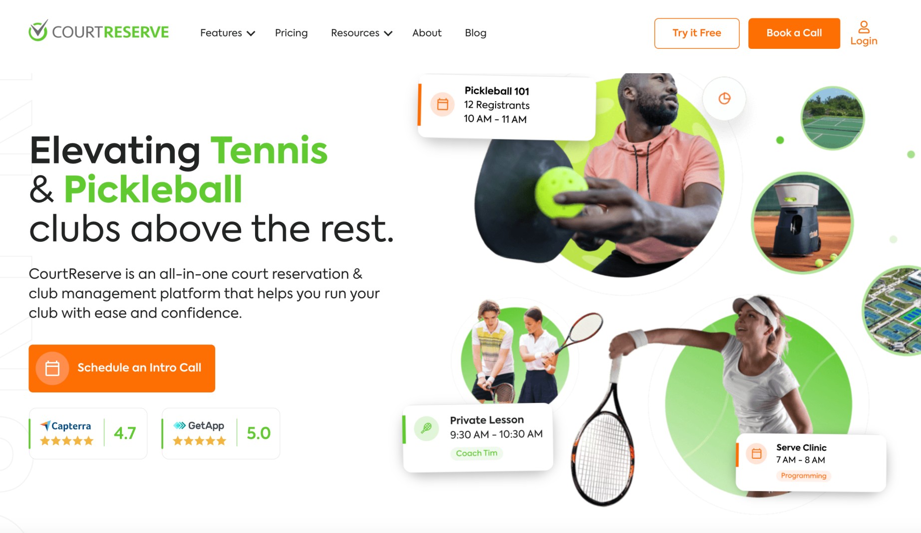 CourtReserve tennis club software landing page