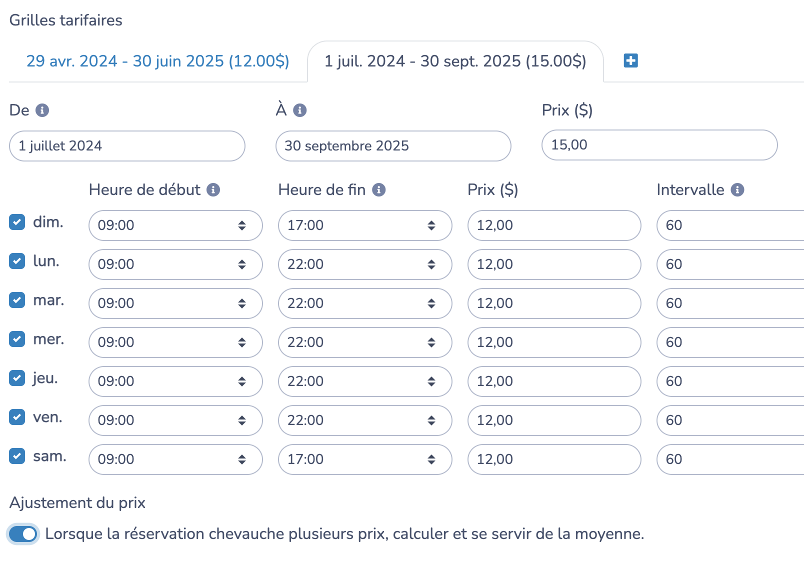 Ajuster les prix de la réservation de terrain selon la saison ou la plage horaire