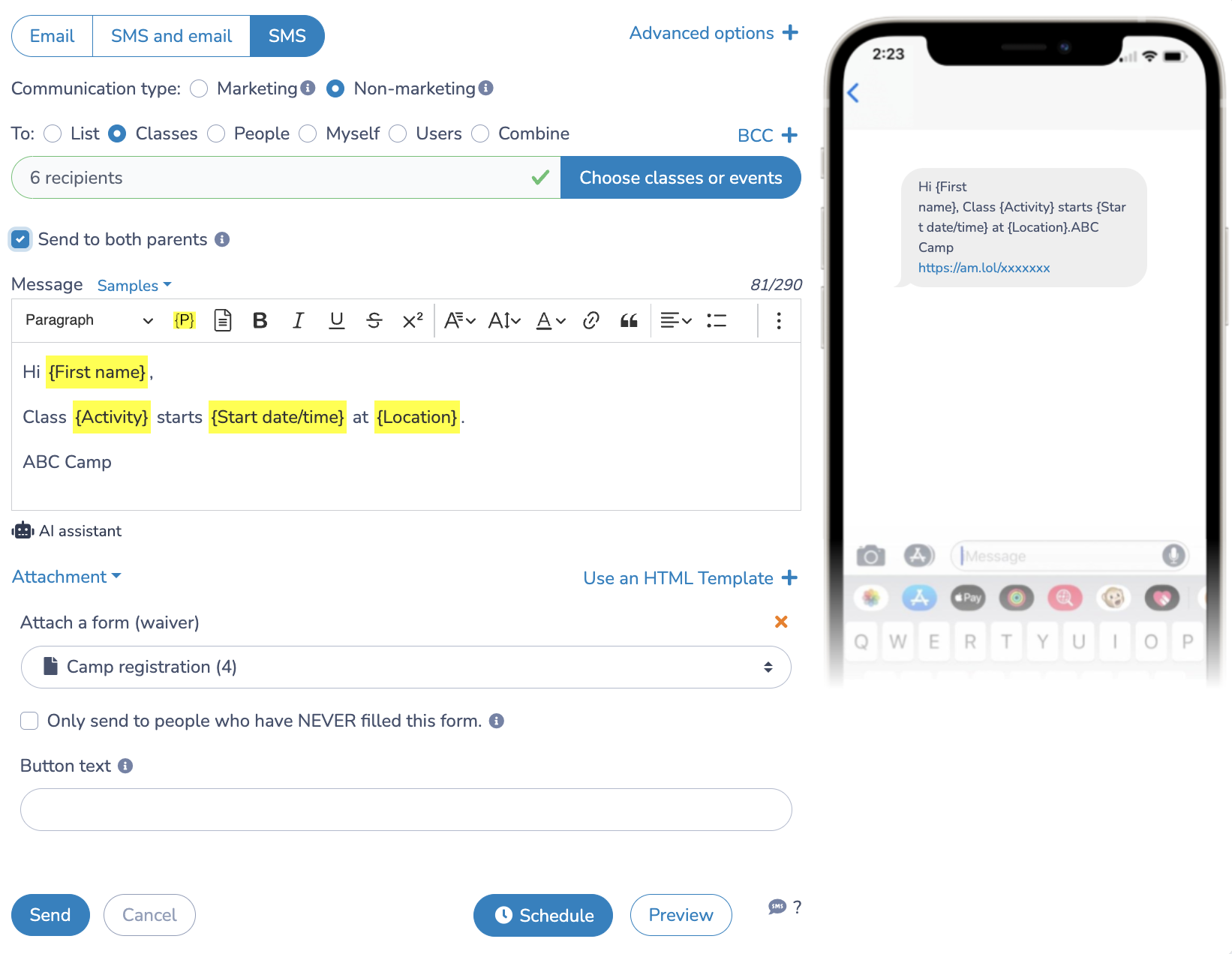 Mobile-Friendly vs. Mobile-First: Send SMS reminder to clients who have filled a registration form