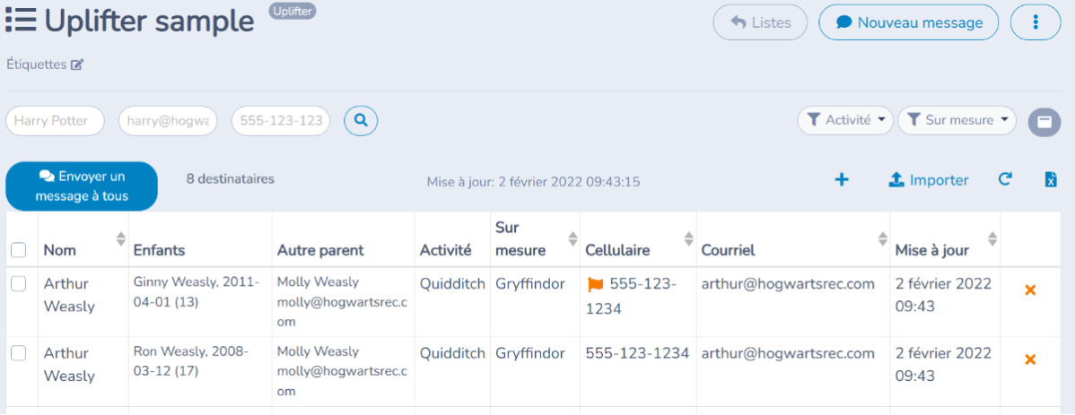 Importer une liste de participants d'Uplifter — illustration