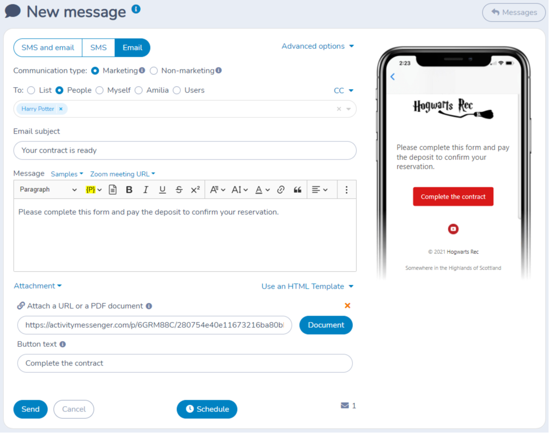 Rental contract: Send the contract via email to your client