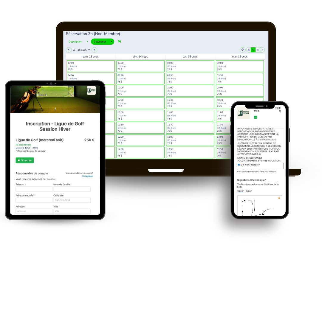 Logiciel de réservation pour simulateurs de golf intérieur