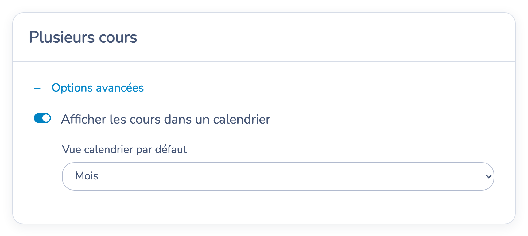 Activer le calendrier global du bloc Plusieurs cours