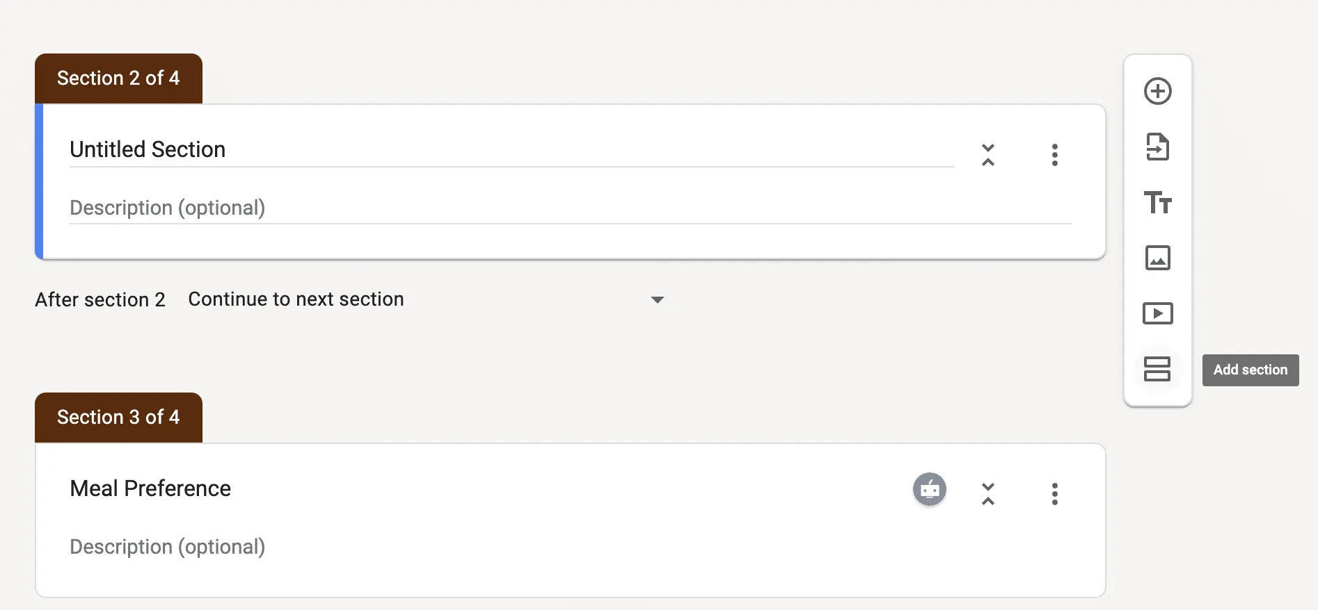 Creating Sections in google forms
