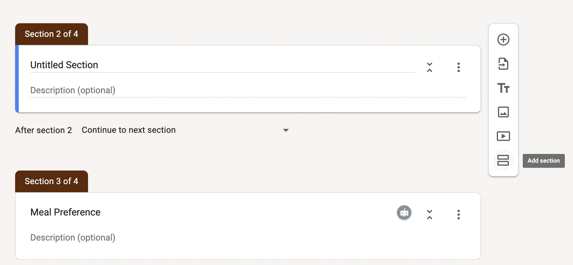 Creating Sections in google forms