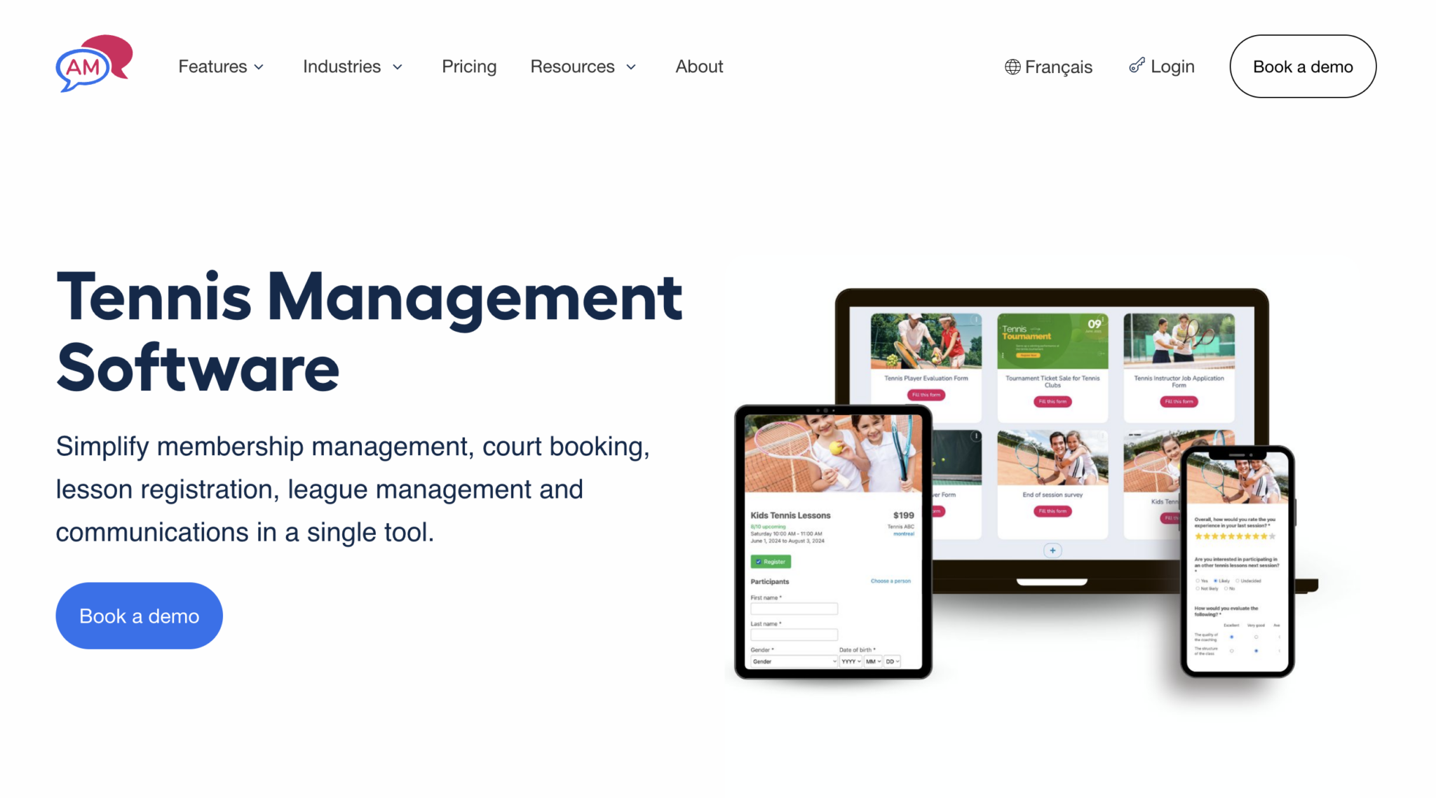 Activity Messenger Best Tennis Club Software landing page