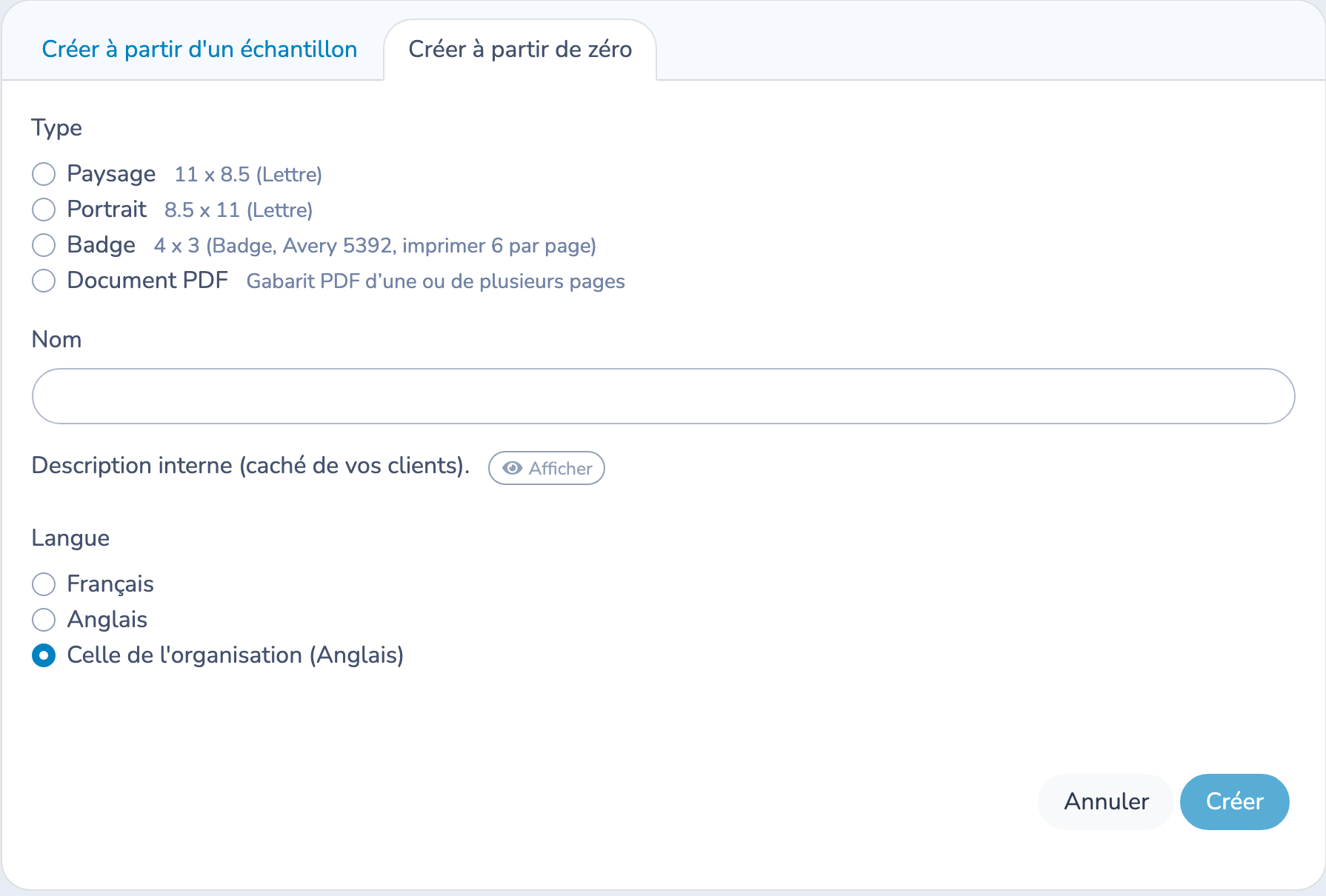 Choisir Document PDF lors de la création d'un certificat