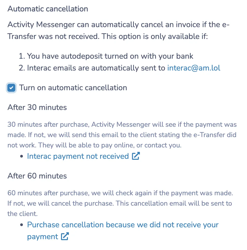 e-transfer for event tickets: Auto-Cancellation Feature