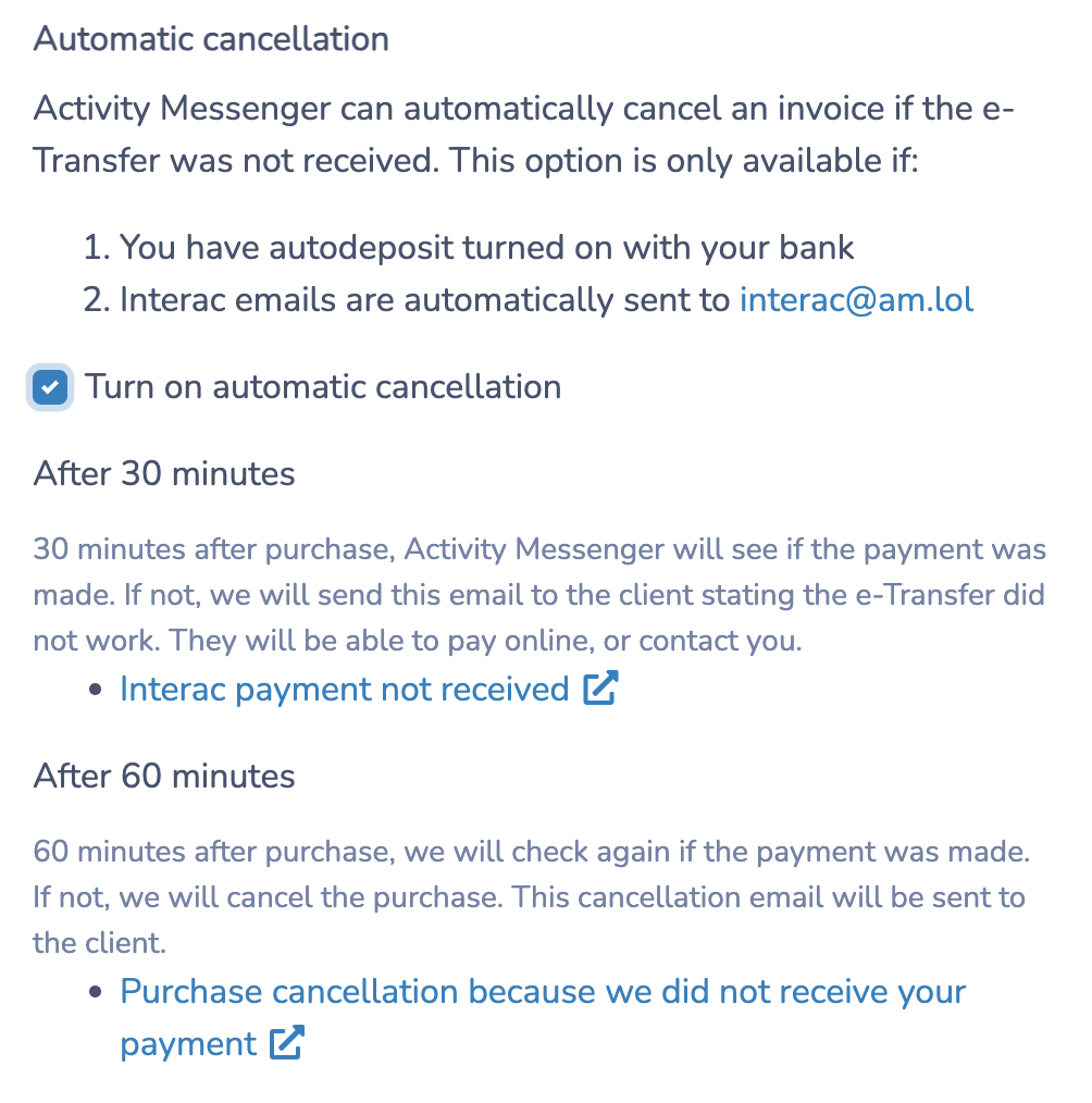 e-transfer for event tickets: Auto-Cancellation Feature