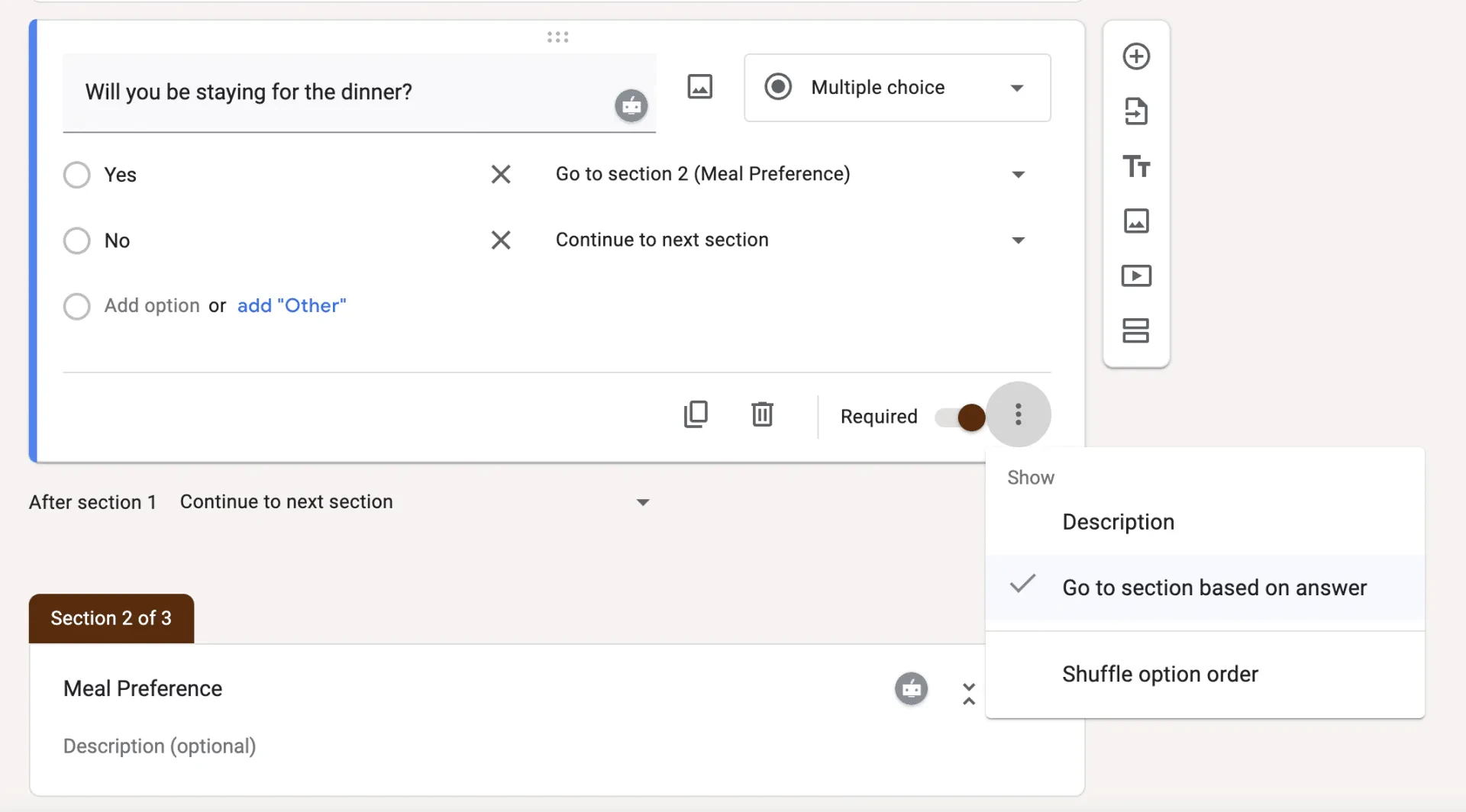 Add conditionnal logic form questions in google forms