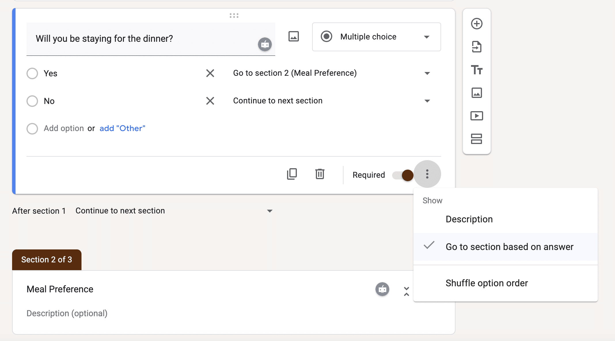 Add conditionnal logic form questions in google forms