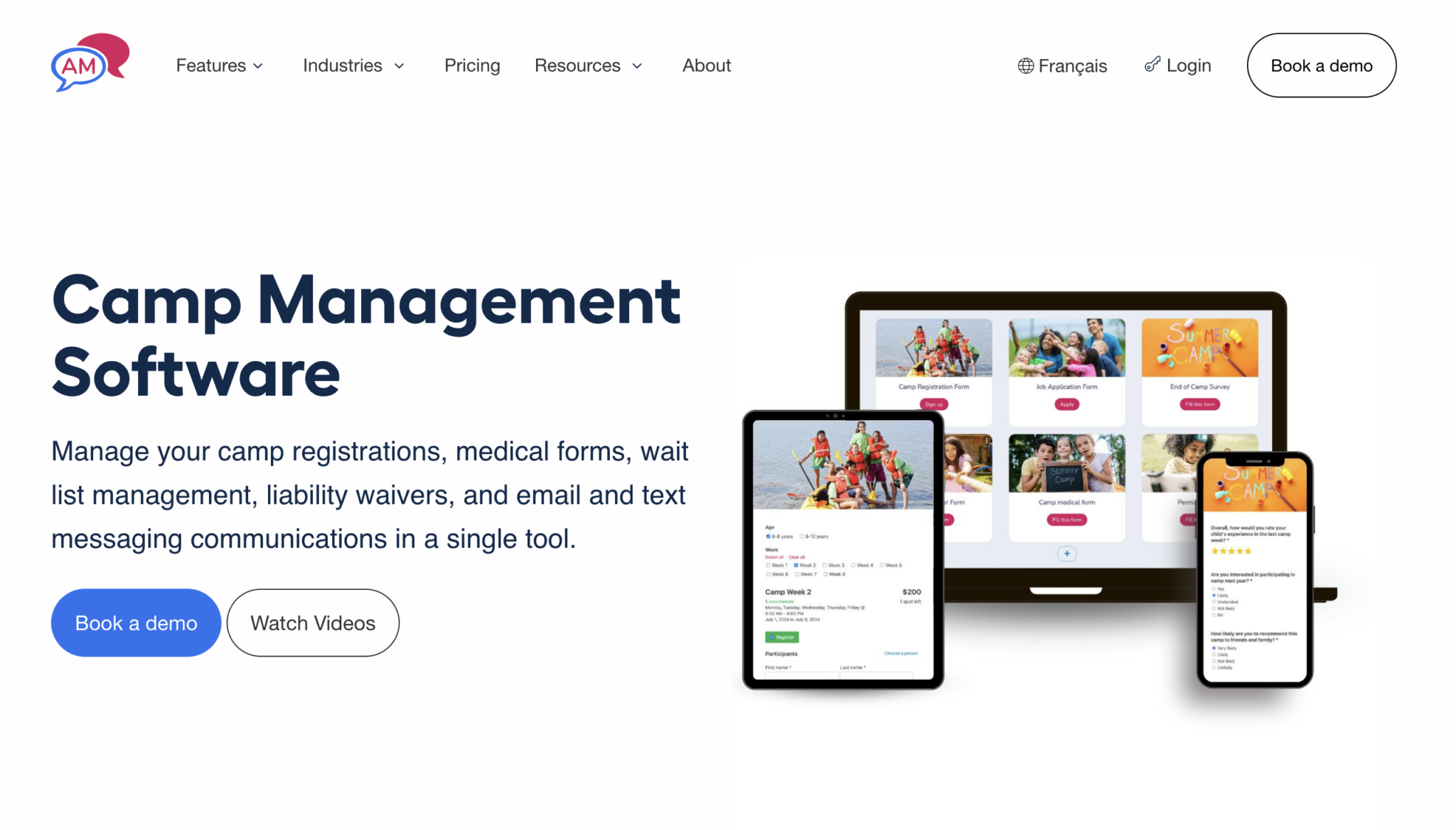Best camp management software Activity Messenger's homepage