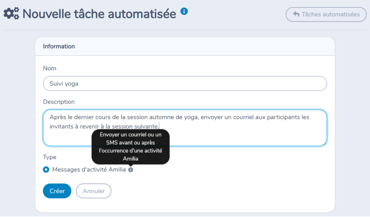 Automatiser l'envoi de rappels et de suivis d'activités Amilia — illustration