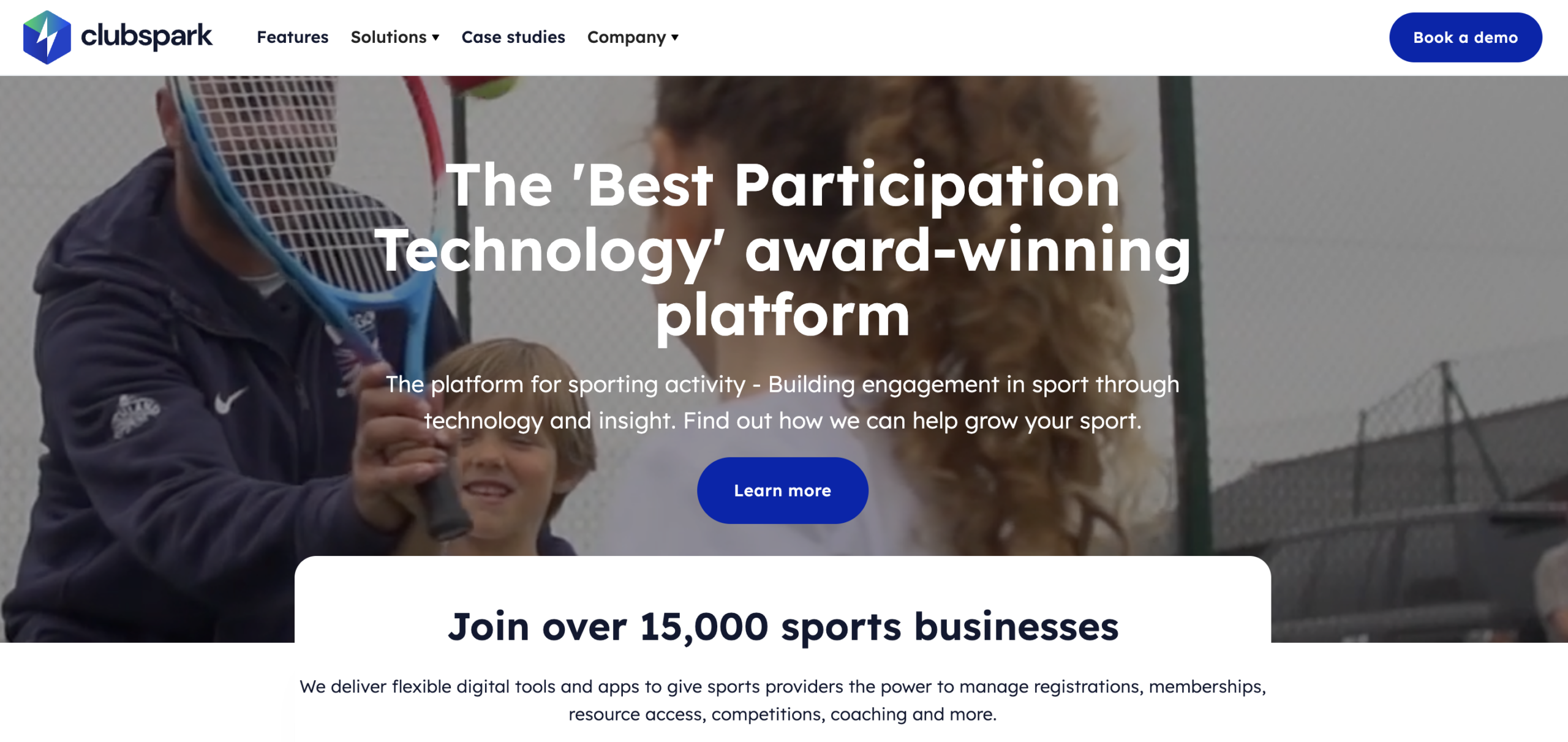 Clubspark tennis management software homepage