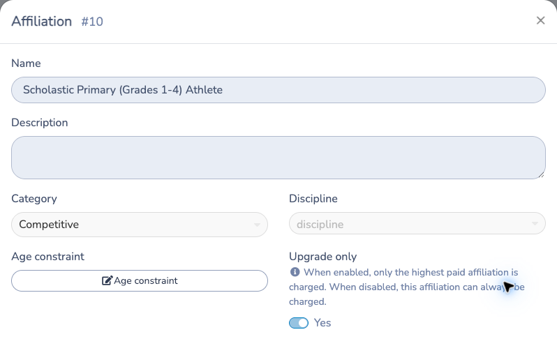Affiliation settings in a participating federation; shared identity fields are read-only