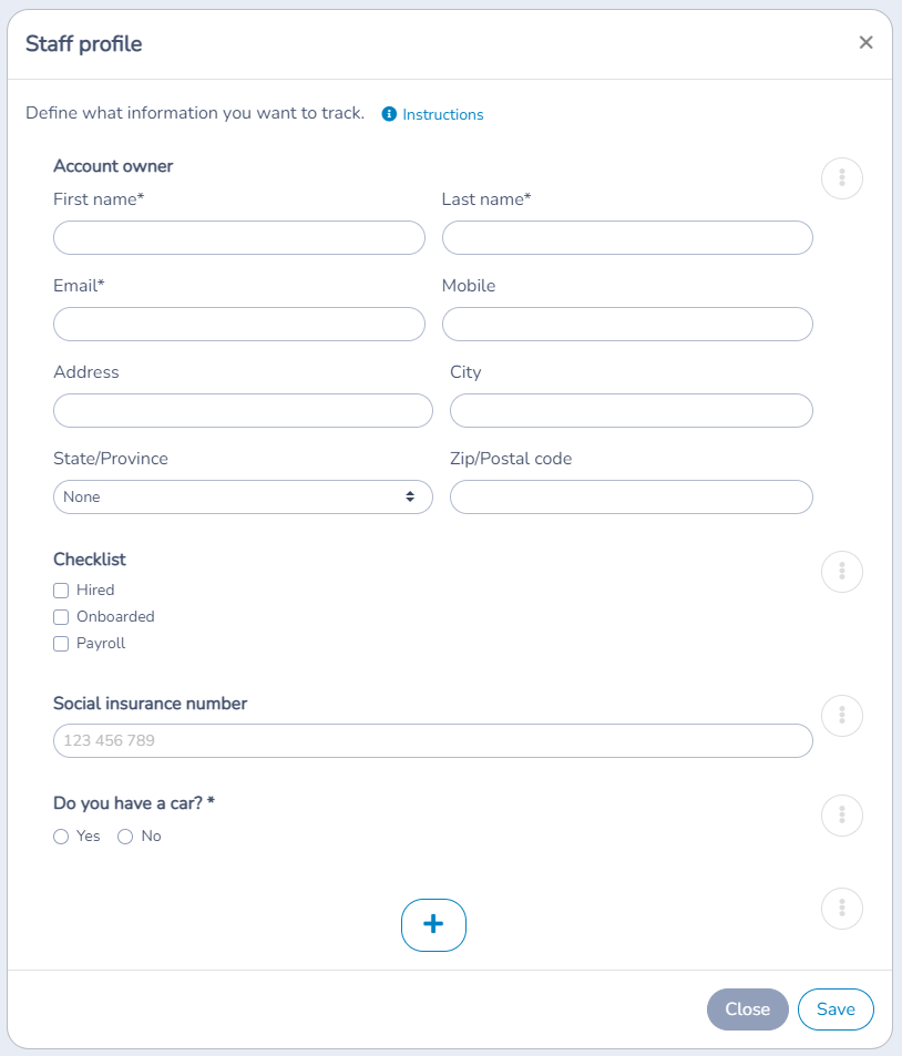Fields in the shared staff profile designer