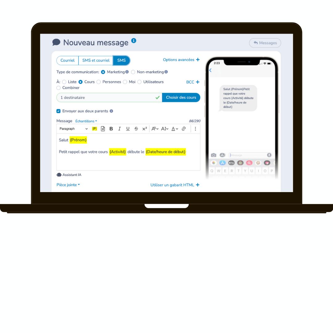 Communications par texto et courriel