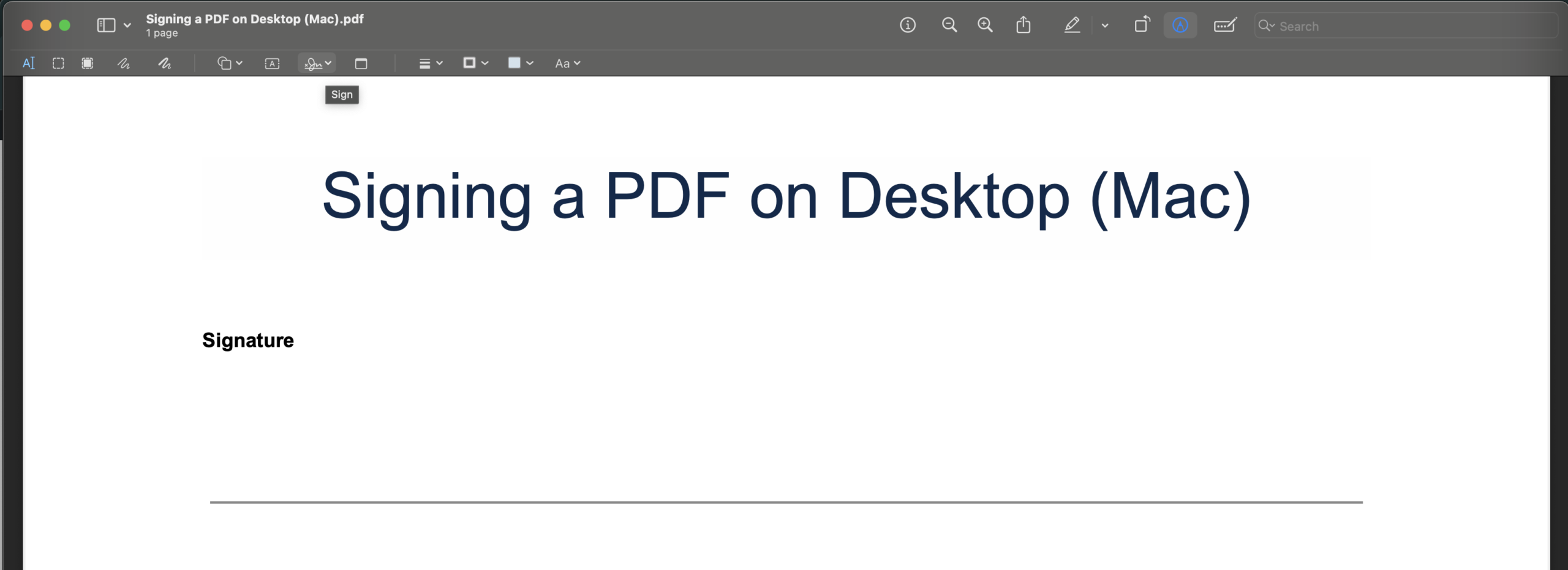 Selecting the signature tool in Preview on Mac