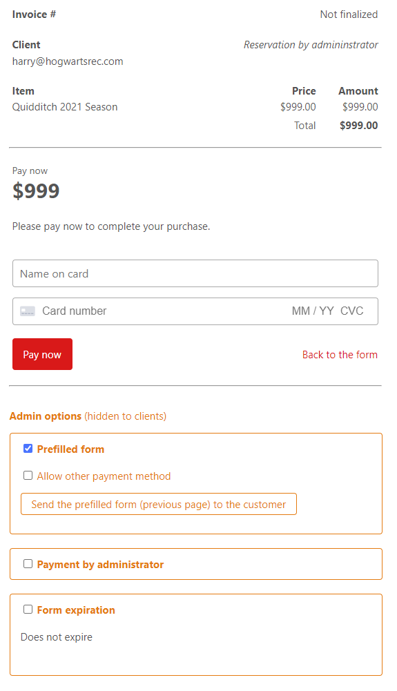 Pre-filling a payment form for a client — illustration