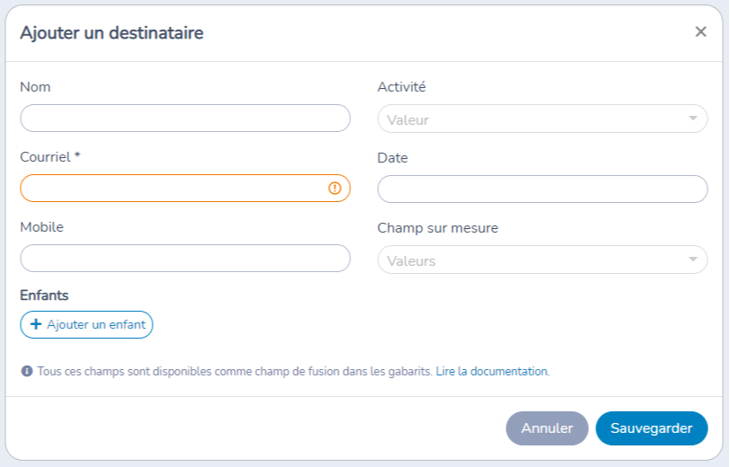 Création d'une liste de destinataires à partir d'un fichier Excel ou CSV — illustration