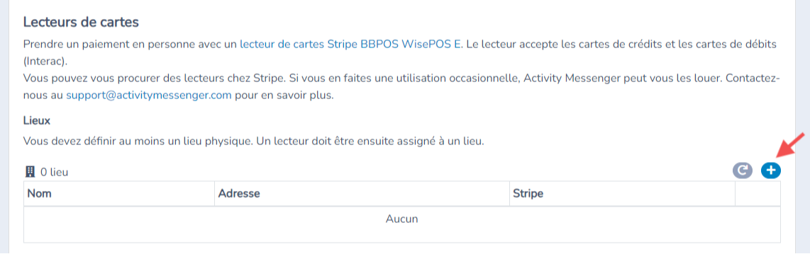 Configuration de vos lecteurs Stripe — capture d’écran