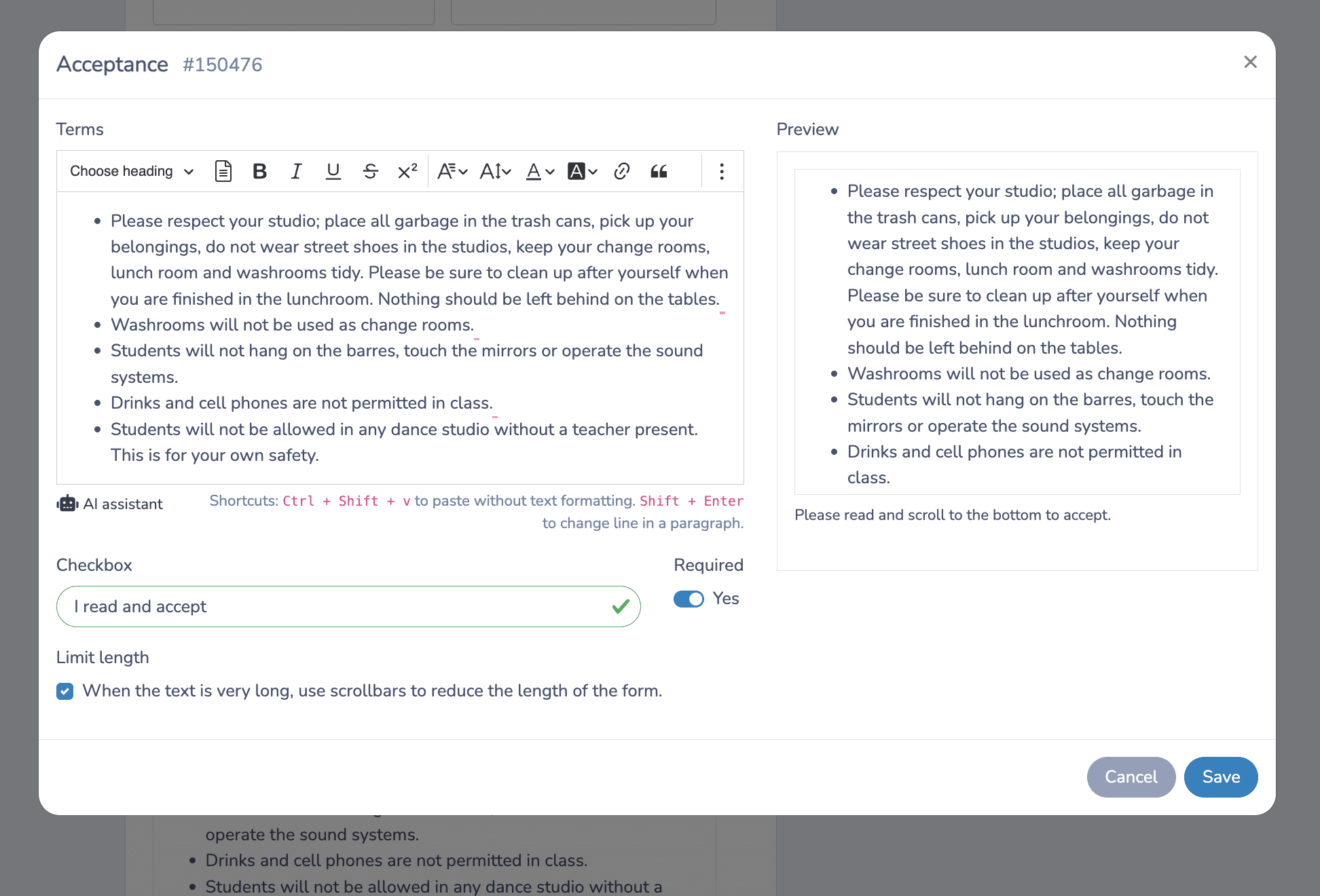 Include a waiver with digital signature to your gymnastics registration form
