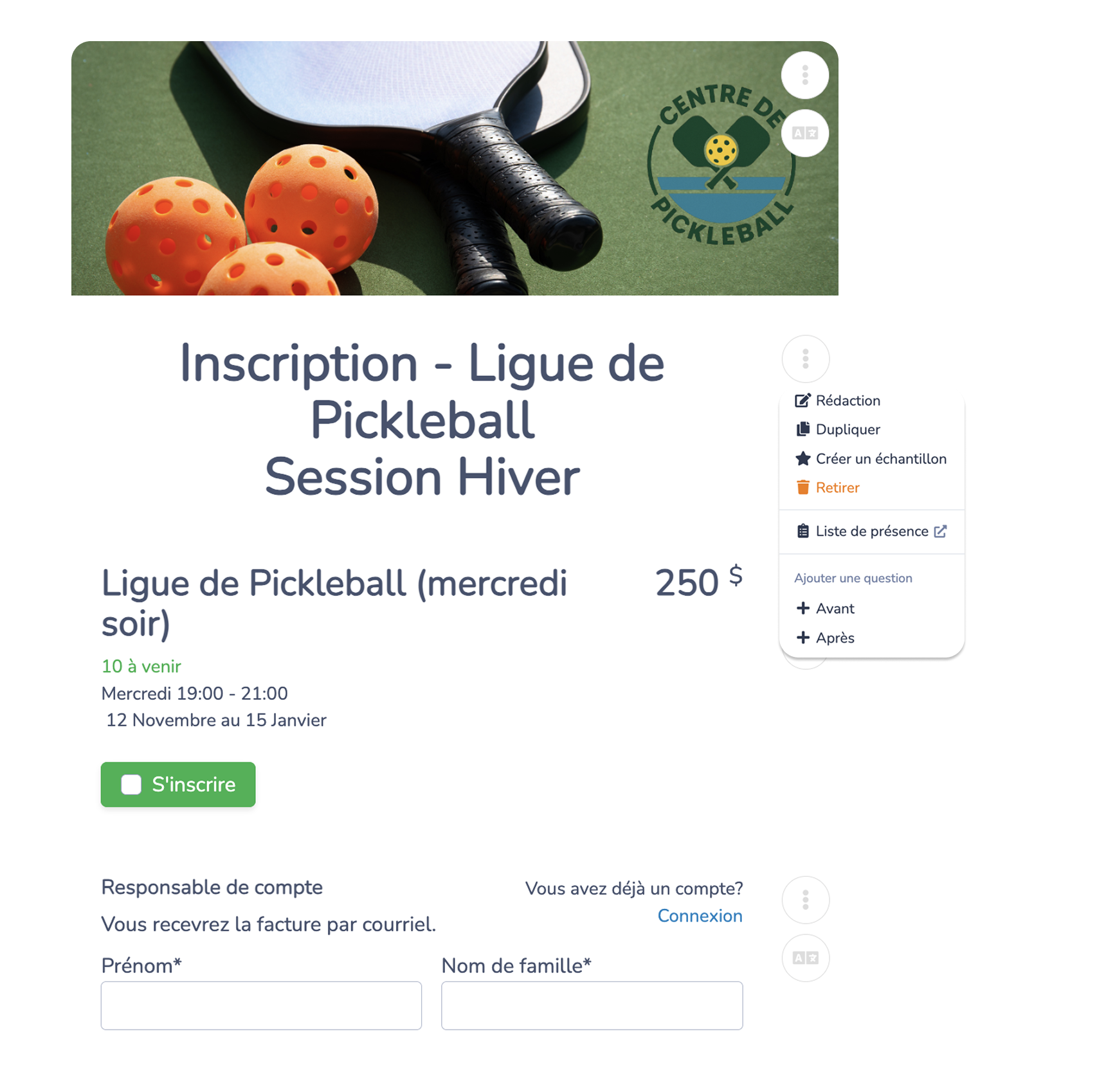 Gestion de ligues de Pickleball