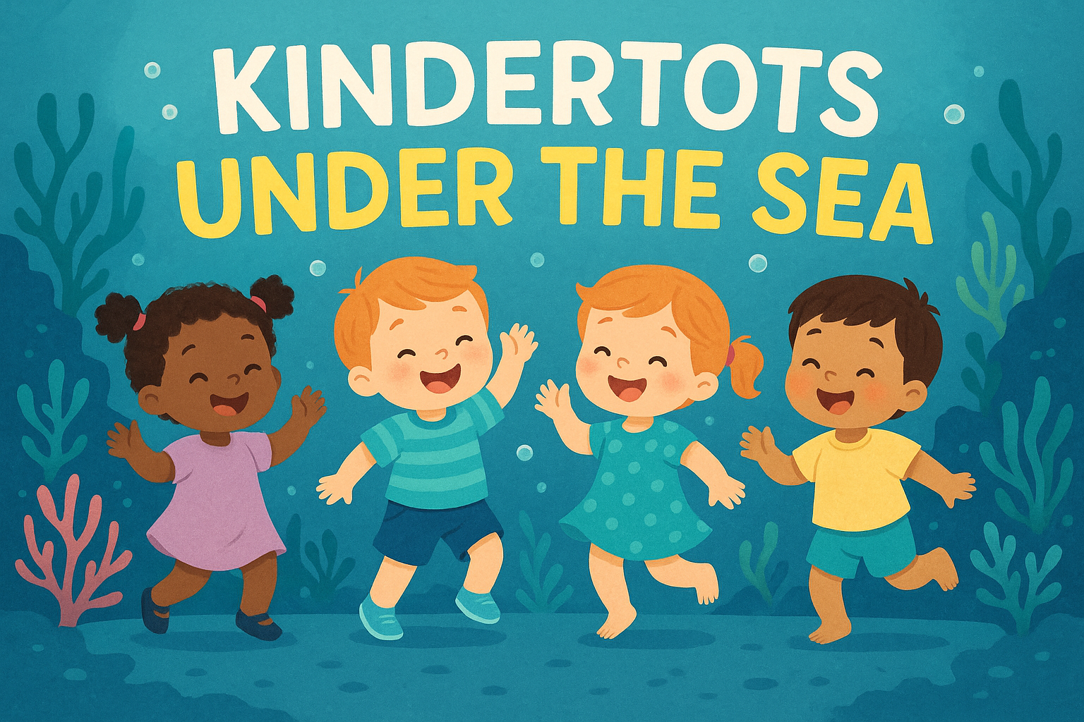 Toddlers Dancing text "Kindertots Under the Sea"