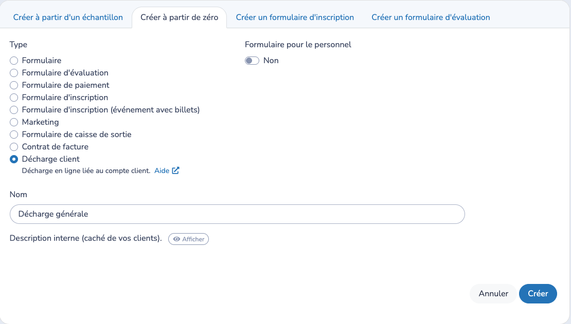 Créer une décharge client
