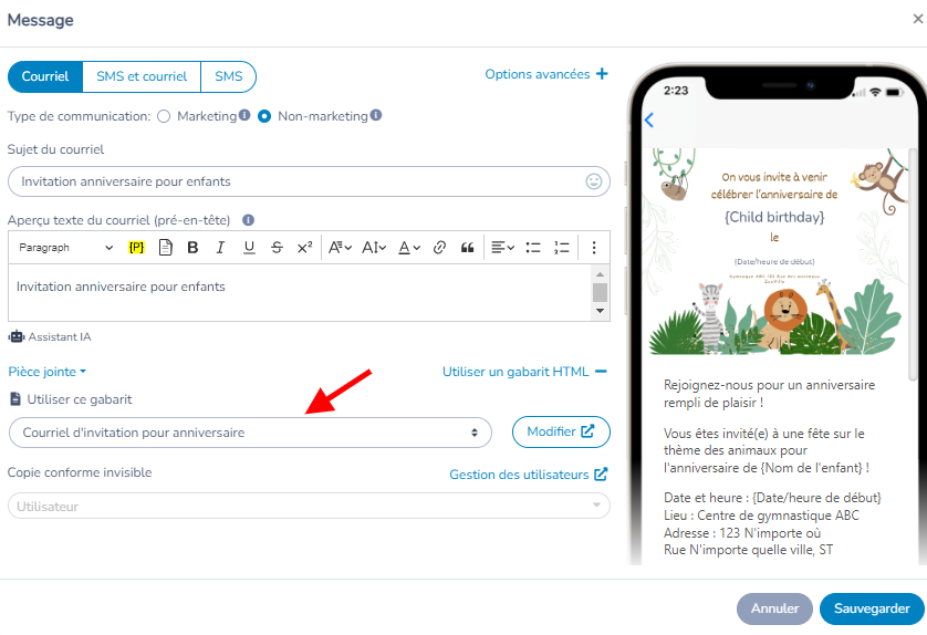 3. Gabarit d'invitation et automatisation — illustration
