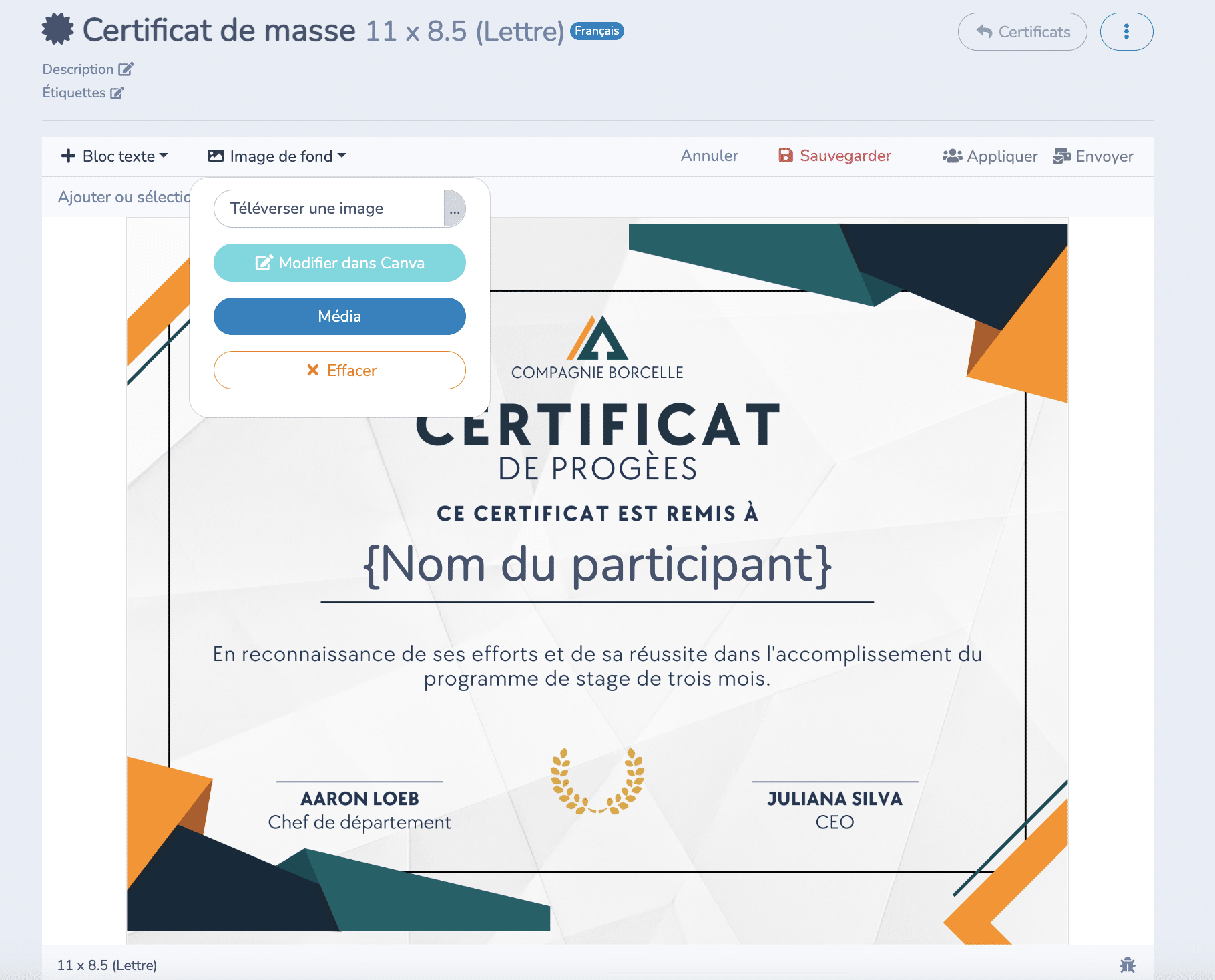 Choisissez un gabarit de certificat sur Canva